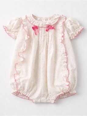 Vintage Comfy Lil Angel Ruffle Baby Bloomers - White with Pastel Dots/Pink Trim